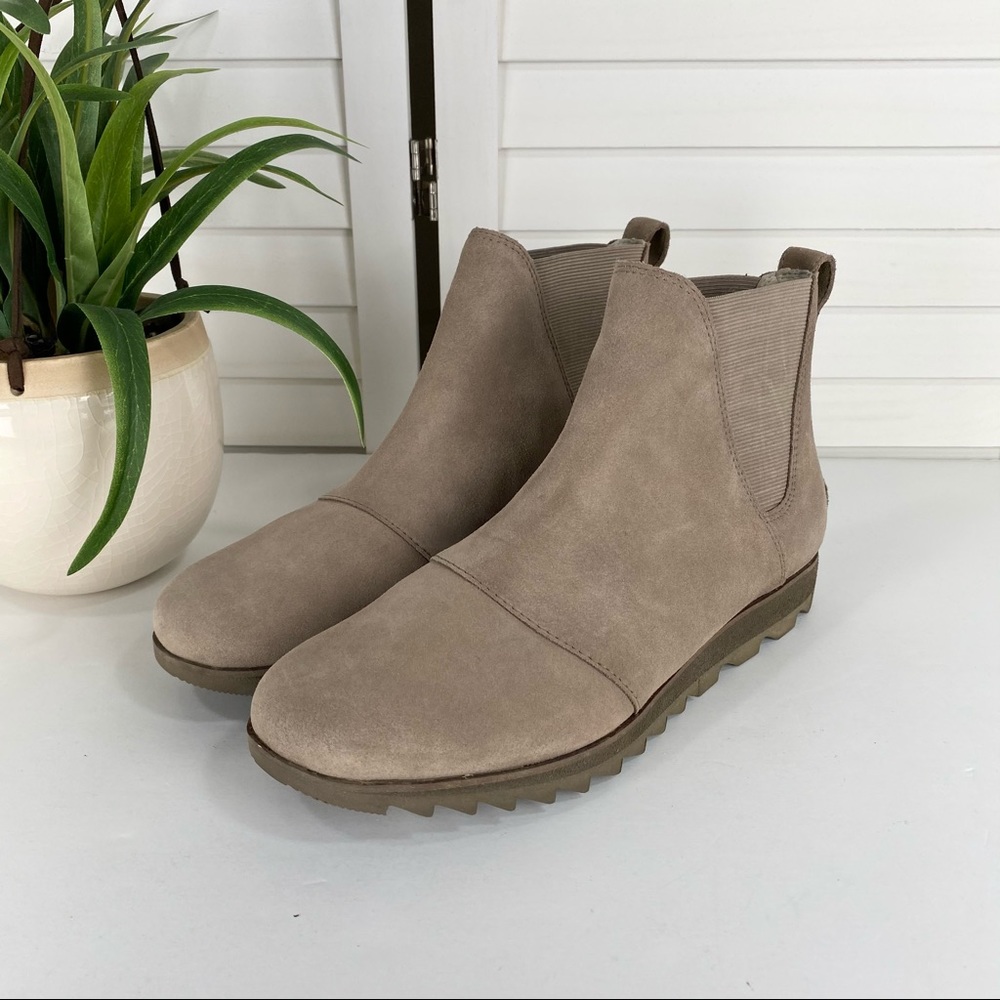 Sorel Harlow Chelsea Ankle Boots Ash Brown Waterproof Suede Leather Size 10